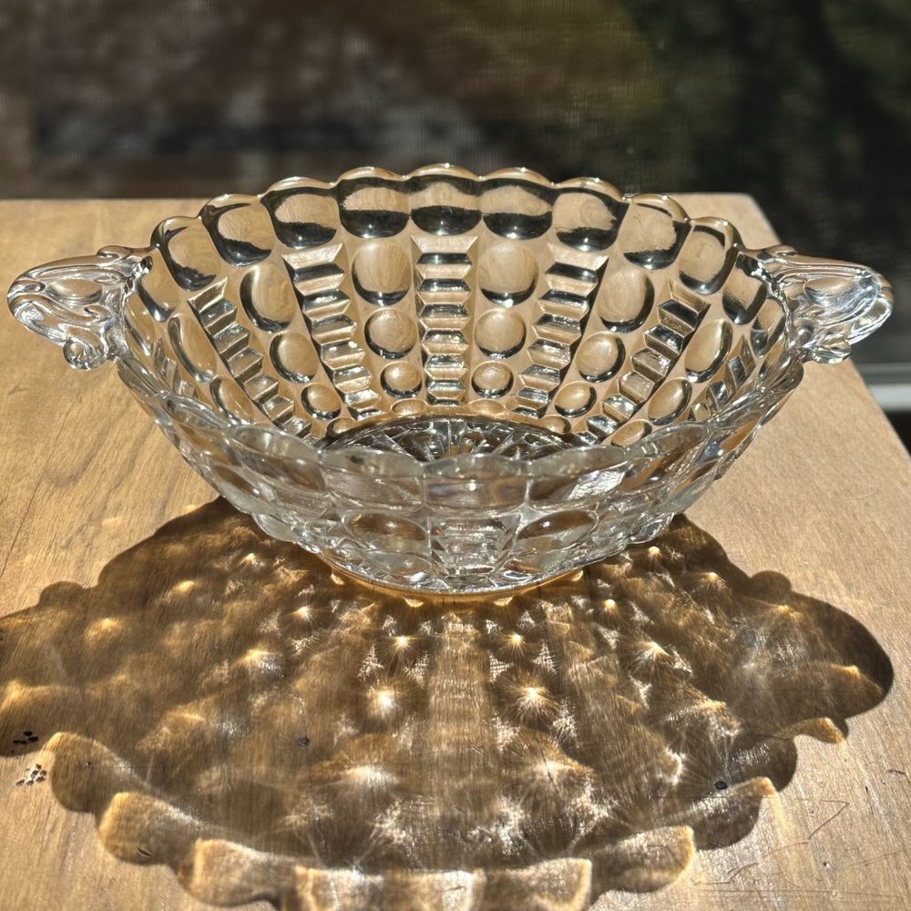 Vintage Anchor Hocking Glass Bowl 1934-1965 Bubble Ladder Depression Handles